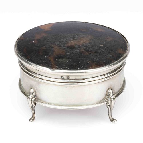 ENGLISH GEORGE V STERLING SILVER AND TORTOISE SHELL JEWEL BOX
