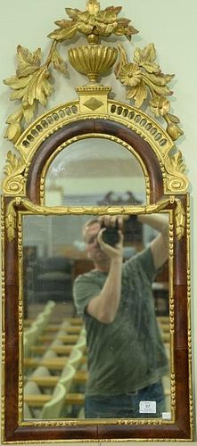 Louis XV mahogany trumeau mirror, mahogany two part with gilt urn crest above demilune mirror panel.  height 40 1/2 inches, w