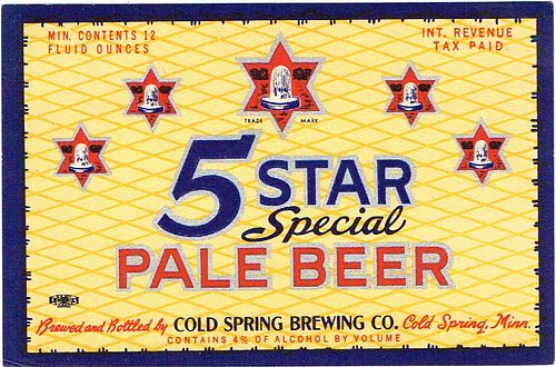 1937 5 Star Special Pale Beer 12oz CS76-01 Cold Spring Minnesota