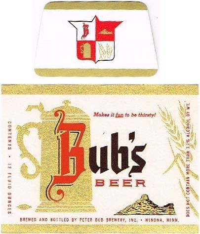 1957 Bub's Beer 12oz Winona Minnesota