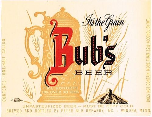 1954 Bub's Beer Half Gallon Picnic Winona Minnesota