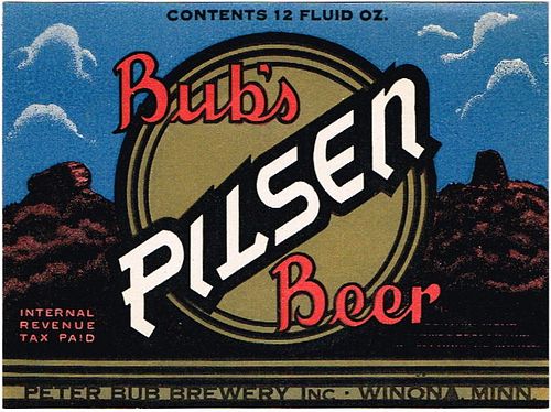 1940 Bub's Pilsen Beer 12oz CS105-10 Winona Minnesota