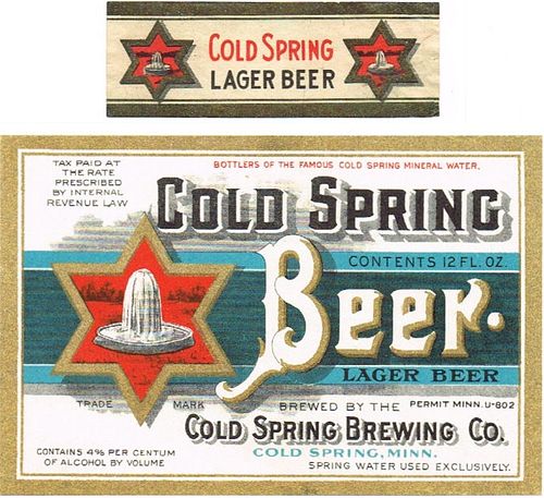 1933 Cold Spring Lager Beer 12oz CS75-15 Cold Spring Minnesota