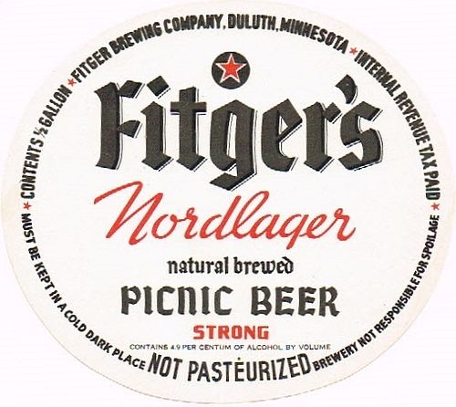 1938 Fitger's Nordlager Picnic Beer Half Gallon Picnic CS79-34 Duluth Minnesota