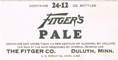 1937 Fitger's Pale Beer No Ref. Keg or Case Label CS79-X Unpictured Duluth Minnesota