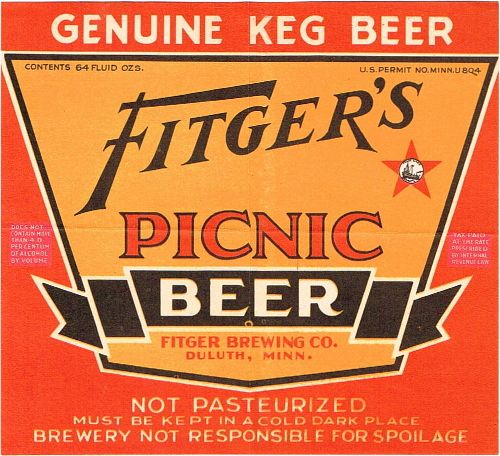 1937 Fitger's Picnic Beer Half Gallon Picnic CS79-08 Duluth Minnesota