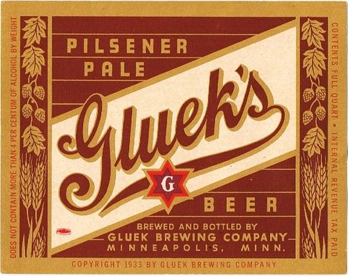 1939 Gluek's Beer 32oz One Quart CS88-25 Minneapolis Minnesota