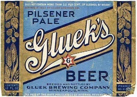 1934 Gluek's Beer 12oz CS88-23 Minneapolis Minnesota