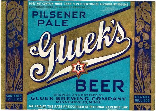 1934 Gluek's Beer 12oz CS88-23 Minneapolis Minnesota