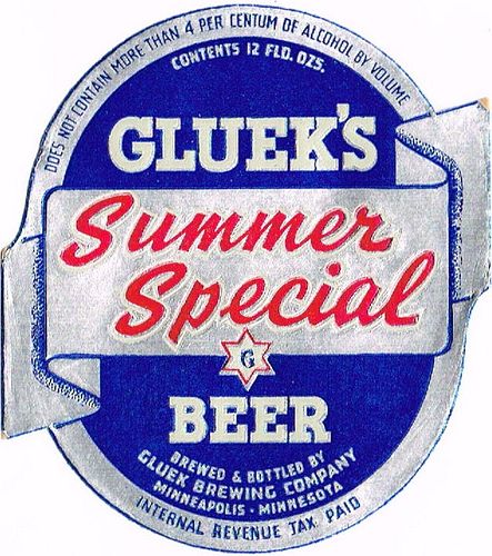 1937 Gluek's Summer Special Beer 12oz CS89-8 Minneapolis Minnesota