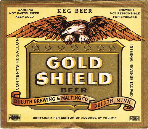 1937 Gold Shield Beer Half Gallon Picnic CS78-02 Duluth Minnesota