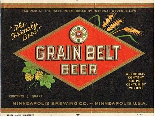 1939 Grain Belt Beer 32oz One Quart CS91-12 Minneapolis Minnesota