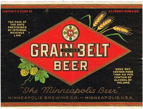 1934 Grain Belt Golden Beer 12oz CS91-09 Minneapolis Minnesota