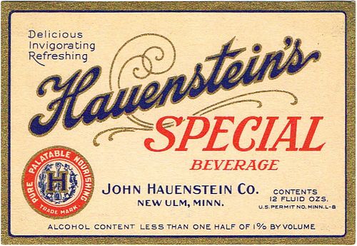 1926 Hauenstein's Special Beer 12oz CS93-07 New Ulm Minnesota