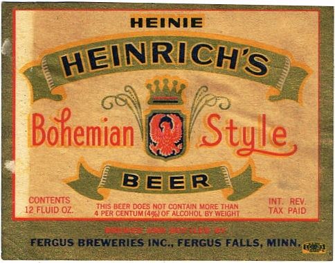 1938 Heinie Heinrich's Beer 12oz CS83-13 Fergus Falls Minnesota