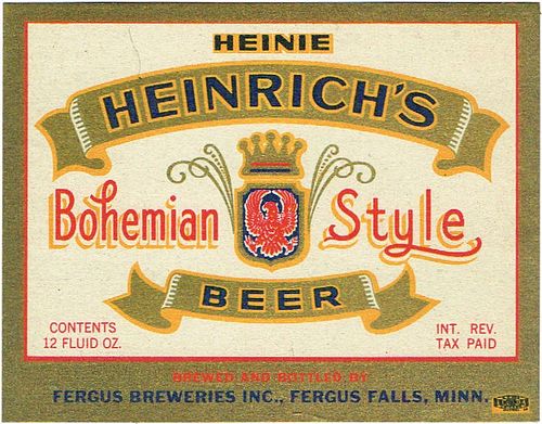 1938 Heinie Heinrich's Beer Dupe 12oz CS83-13 Fergus Falls Minnesota