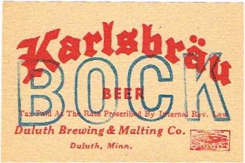 1937 Karlsbrau Bock Beer No Ref. Keg or Case Label CS77-X Unpictured Duluth Minnesota