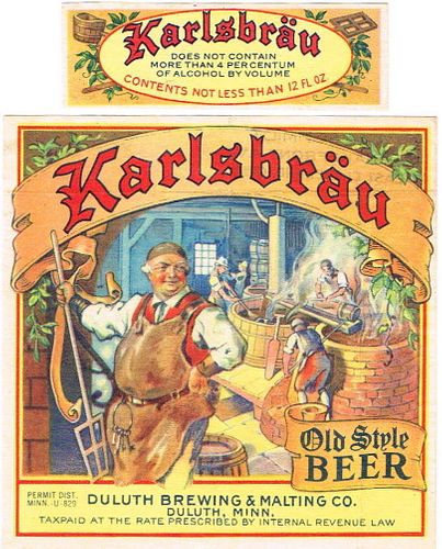 1934 Karlsbrau Old Style Beer 12oz CS77-17 Duluth Minnesota