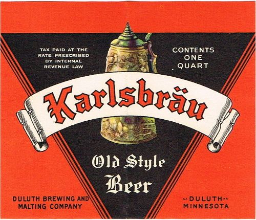1934 Karlsbrau Old Style Beer 32oz One Quart CS77-16V Duluth Minnesota