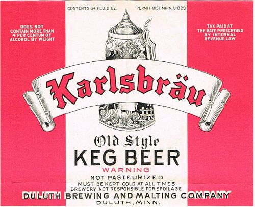 1940 Karlsbrau Old Style Keg Beer Picnic Half Gallon Picnic CS77-13 Duluth Minnesota