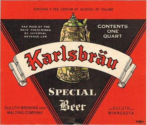 1940 Karlsbrau Special Beer 32oz One Quart CS77-15V Duluth Minnesota