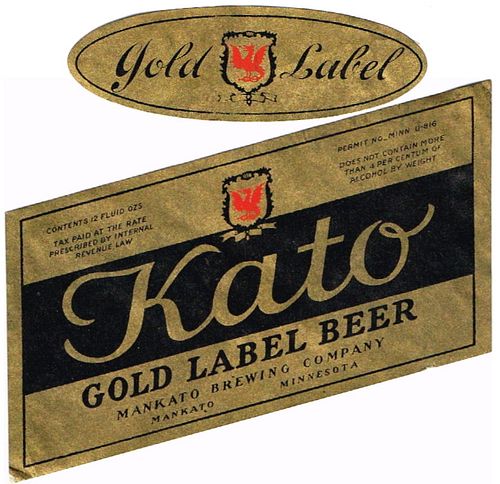 1934 Kato Gold Label Beer 12oz CS85-19V Mankato Minnesota