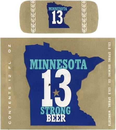 1968 Minnesota 13 Beer 12oz Cold Spring Minnesota