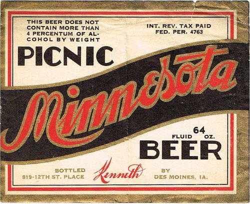 1935 Minnesota Picnic Beer Half Gallon Picnic CS85-Unpictured Mankato Minnesota