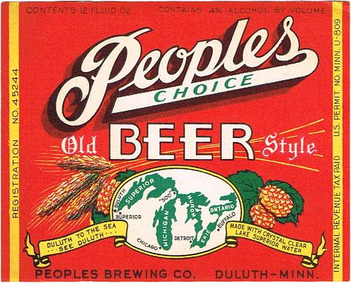 1934 People's Choice Beer 12oz CS80-08 Duluth Minnesota