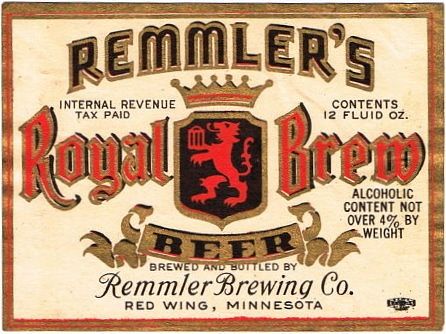 1937 Remmler's Royal Brew Beer 12oz CS95-20 Red Wing Minnesota