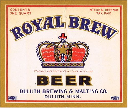 1937 Royal Brew Beer 32oz One Quart CS78-03 Duluth Minnesota