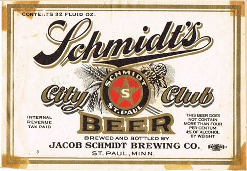 1937 Schmidt's City Club Beer 32oz One Quart CS102-05v5 Saint Paul Minnesota