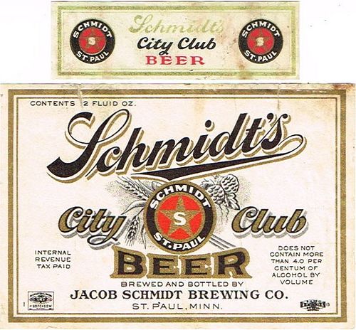 1937 Schmidt's City Club Beer 12oz CS102-05 Saint Paul Minnesota