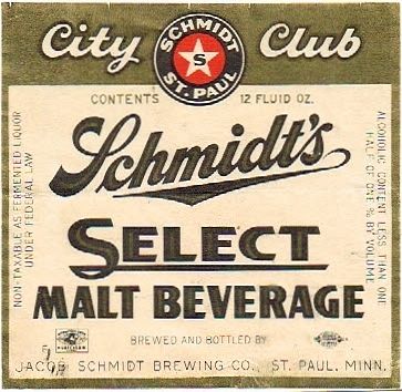 1943 Schmidt's City Club Select Malt Berverage 12oz CS101-12 Saint Paul Minnesota