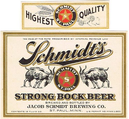 1934 Schmidt's City Club Strong Bock Beer 12oz CS101-24v2 Undocumented Saint Paul Minnesota