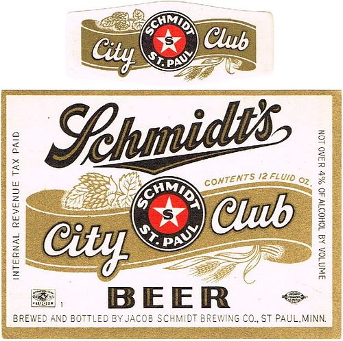 1948 Schmidt's City Club Beer 12oz CS102-11 Saint Paul Minnesota