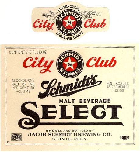 1948 Schmidt's City Club Select 12oz CS101-11v Saint Paul Minnesota