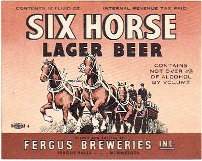 1937 Six Horse Lager Beer 12oz CS83-05 Fergus Falls Minnesota