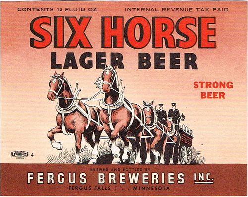 1944 Six Horse Lager Beer 12oz CS83-04 Fergus Falls Minnesota
