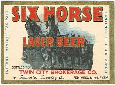 1935 Six Horse Lager Beer 12oz CS95-23 Red Wing Minnesota