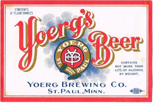 1950 Yoerg's Beer 12oz CS102-20V Saint Paul Minnesota