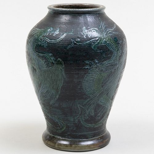 Martin Brothers Pottery Vase Incised with Dragons