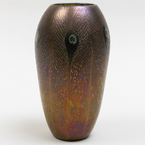 Tiffany Studios Favrile Glass Peacock Vase