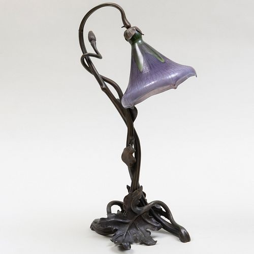 Galle Iron and Cameo Glass Floriform Lamp