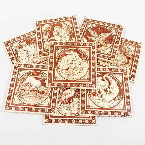 Set of Eight Minton Tiles of Aesop's Fables, Designed by Thomas Allen or J. Moyr Smith