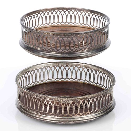 ENGLISH RETICULATED STERLING SILVER WINE BOTTLE COASTERS, NEAR PAIR