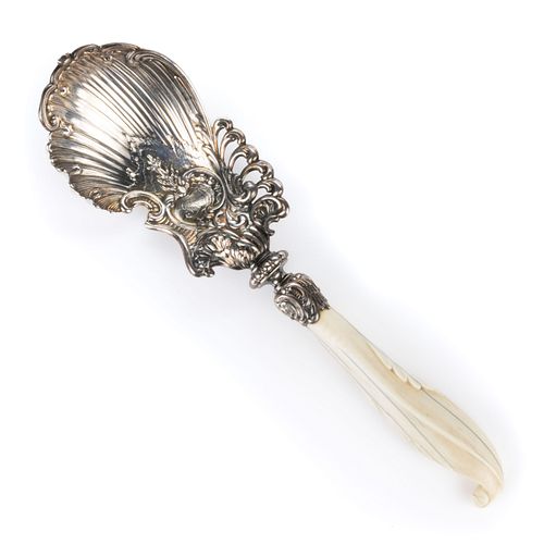 GORHAM ROCOCO-STYLE STERLING SILVER AND BONE-HANDLED SERVING SPOON