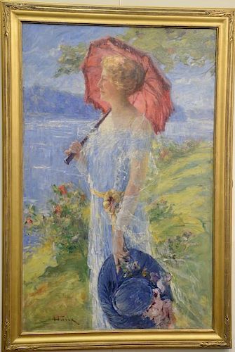 Henri Farre (1871-1934) 
oil on canvas 
Portrait of Harriet B. Hopkins with a Parasol 
Painted on the grounds of the Thornqui