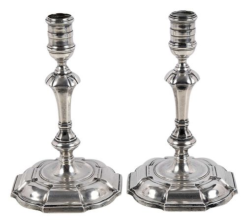 Pair of George II Style English Silver Candlesticks