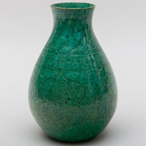 William De Morgan Glazed Porcelain Sgraffito Vase 